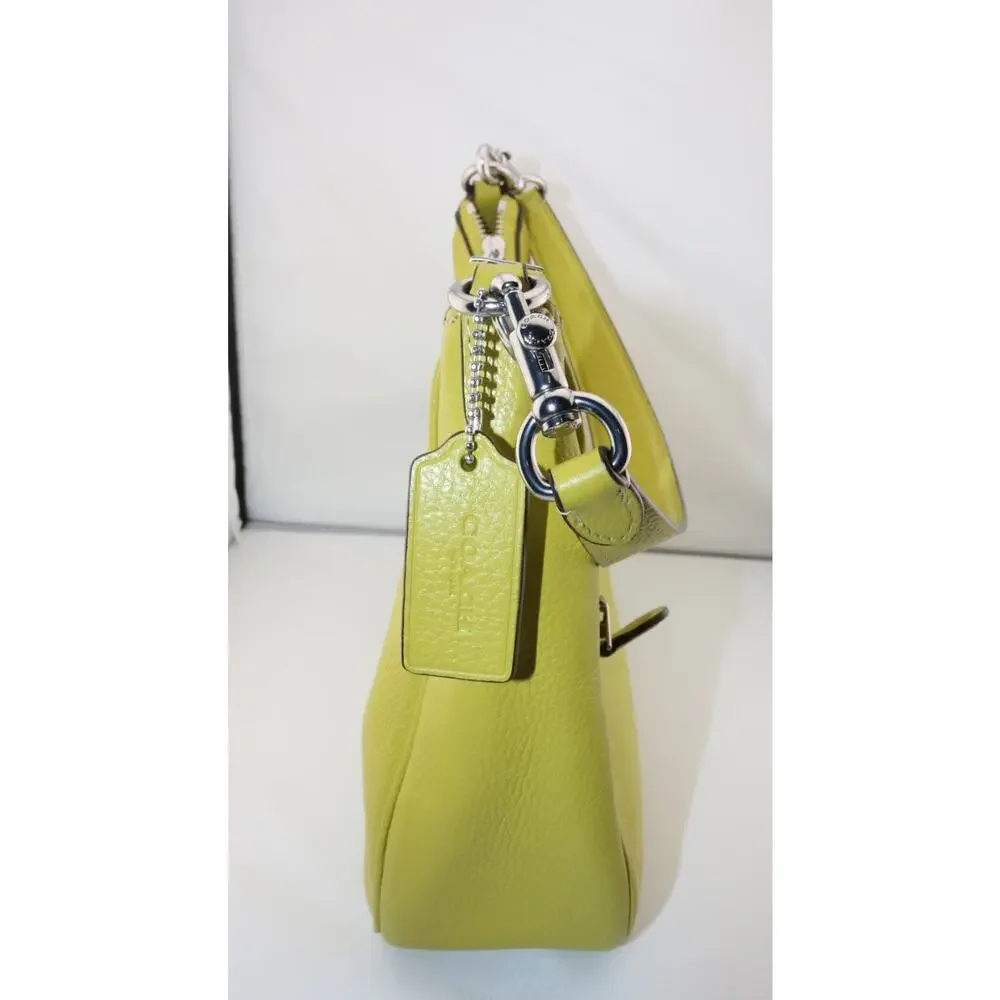 COACH Teri Hobo Pebble Leather Shoulder Bag w/Crossbody Strap - Key Lime Green